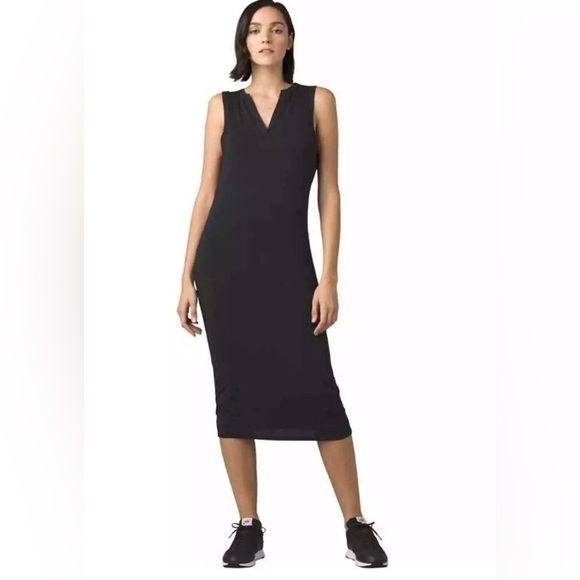 Prana Dress Womens Black Foundation Midi Split Neck Sleeveless Modal Size Large - Picture 8 of 11